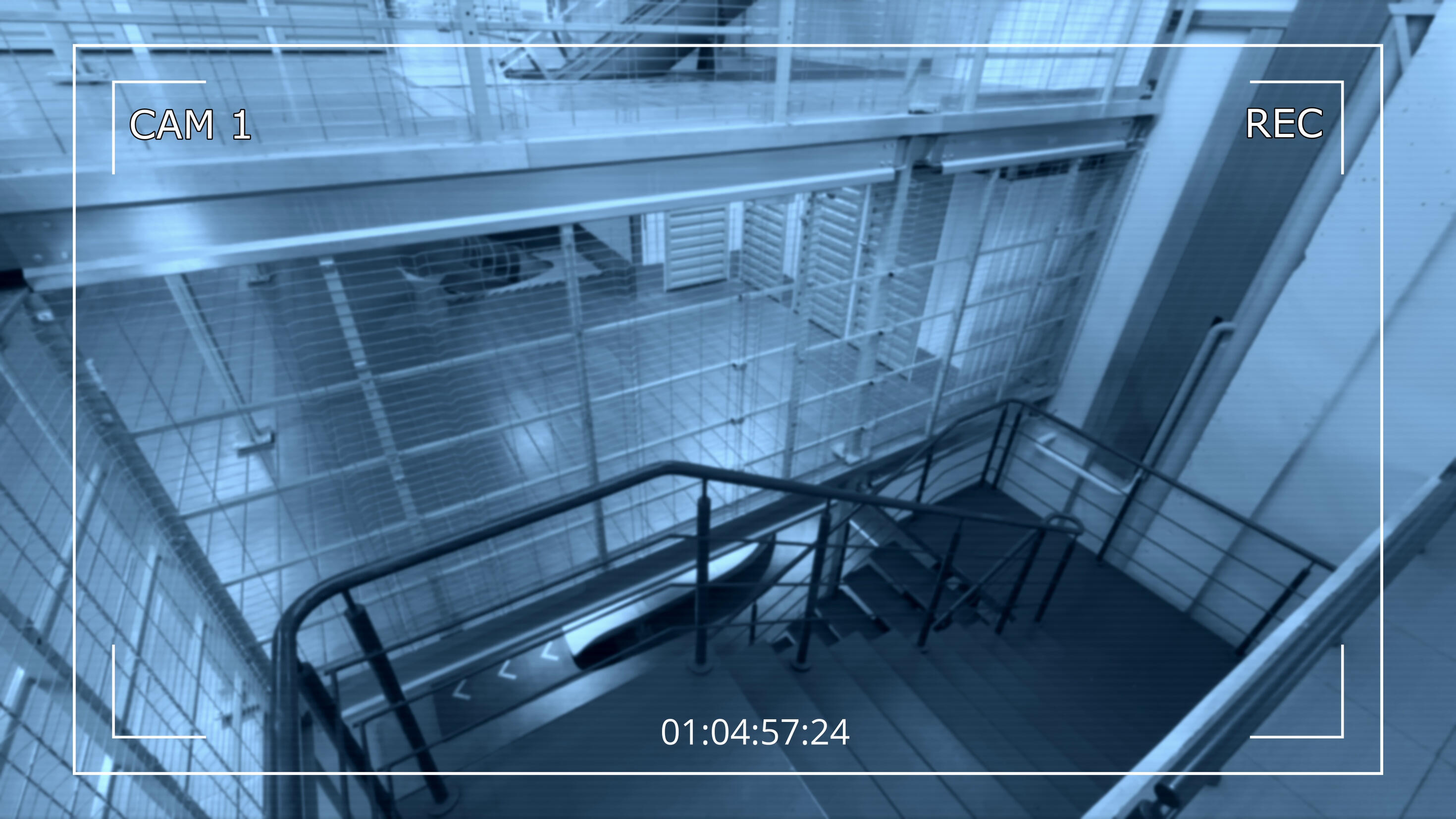 CCTV view of a modern self storage facility with individual storage doors and secure monitored access, similar to Locked Self Storage Alloa